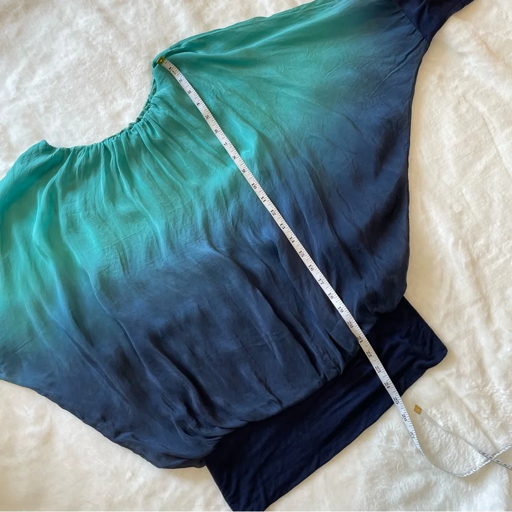 Womens Turquoise Navy Silk Blouse Top - Picture 12 of 16